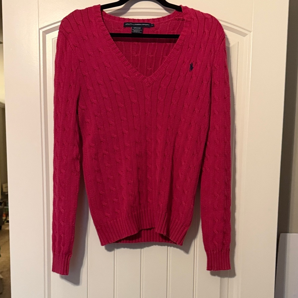 Ralph Lauren Women's V-Neck Sweater in Bold Pink